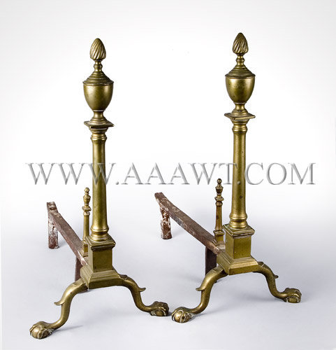 Chippendale Andirons
Urn Top with flame finials
and matching log-stops
American
Circa 1760-1780, entire view